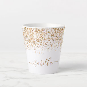 White gold glitter sparkles name script latte mok