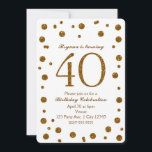 White & Gold Glitter Stippen 40th 40 Birthday Part Kaart<br><div class="desc">White & Gold Glitter Stippen 40th 40 Birthday Party Invitations.</div>