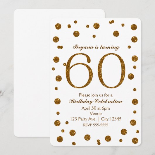 White & Gold Glitter Stippen 50th 50th Birthday Pa Kaart (Voorkant / Achterkant)