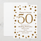 White & Gold Glitter Stippen 50th 50th Birthday Pa Kaart (Voorkant / Achterkant)