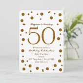 White & Gold Glitter Stippen 50th 50th Birthday Pa Kaart (Staand voorkant)