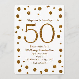 White & Gold Glitter Stippen 50th 50th Birthday Pa Kaart