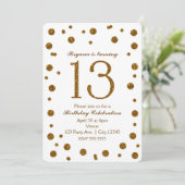White & Gold Glitter Stippen Sweet 13 Verjaardagsf Kaart (Staand voorkant)