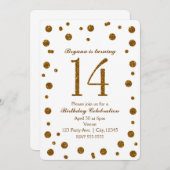 White & Gold Glitter Stippen Sweet 14 Verjaardagsf Kaart (Voorkant / Achterkant)