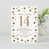 White & Gold Glitter Stippen Sweet 14 Verjaardagsf Kaart (Staand voorkant)