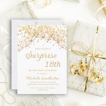 White Gold Glitter Surprise 18th Birthday Kaart<br><div class="desc">Verrassend 18e verjaardagsfeestuitnodiging voor vrouwen met glittering gouden snaarlampen en mousserende bokeh op een witte achtergrond. Omdat tekst aanpasbaar is, is deze uitnodiging ontworpen voor een dame die elke verjaardag viert. (18th, 21, st, 30th, 40th, 50th, 60th, 70th, 80th, 90th, 100th... of elke leeftijd). Tekst, lettertypen en tekst zijn volledig...</div>