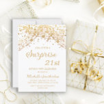 White Gold Glitter Surprise 21st Birthday Kaart<br><div class="desc">21 Verrassende feestdag uitnodiging voor vrouwen met gouden snaarlampen en mousserende bokeh op een witte achtergrond. Omdat tekst aanpasbaar is, is deze uitnodiging ontworpen voor een dame die elke verjaardag viert. (18th, 21, st, 30th, 40th, 50th, 60th, 70th, 80th, 90th, 100th... of elke leeftijd). Tekst, lettertypen en tekst zijn volledig...</div>