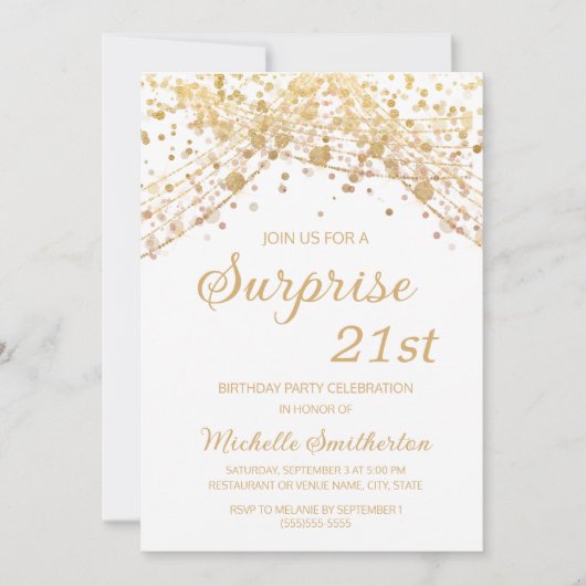 White Gold Glitter Surprise 21st Birthday Kaart (Voorkant)