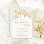 White Gold Glitter Surprise 70th Birthday Kaart<br><div class="desc">70e Verrassingsfeest uitnodiging voor vrouwen met gouden snaarlampen en mousserende bokeh op een witte achtergrond. Omdat tekst aanpasbaar is, is deze uitnodiging ontworpen voor een dame die elke verjaardag viert. (18th, 21, st, 30th, 40th, 50th, 60th, 70th, 80th, 90th, 100th... of elke leeftijd). Tekst, lettertypen en tekst zijn volledig aanpasbaar....</div>