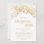 White Gold Glitter Surprise 80th Birthday Kaart (Voorkant)