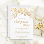 White Gold Glitter Surprise 90th Birthday Kaart<br><div class="desc">90e Verrassende verjaardagsfeestdag voor vrouwen met glittering gouden snaarlampen en mousserende bokeh op een witte achtergrond. Omdat tekst aanpasbaar is, is deze uitnodiging ontworpen voor een dame die elke verjaardag viert. (18th, 21, st, 30th, 40th, 50th, 60th, 70th, 80th, 90th, 100th... of elke leeftijd). Tekst, lettertypen en tekst zijn volledig...</div>