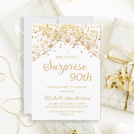 White Gold Glitter Surprise 90th Birthday Kaart
