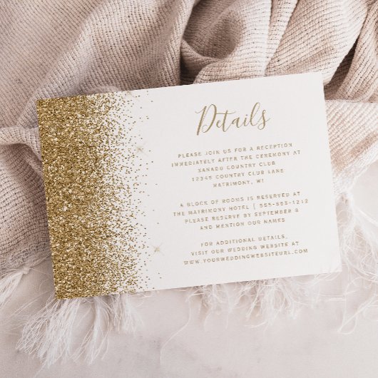 White Gold Glitter Wedding Details Informatiekaartje