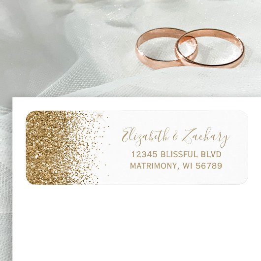 White Gold Glitter Wedding Retouradres Etiket