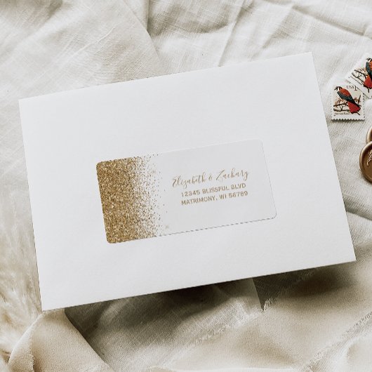White Gold Glitter Wedding RSVP-adres Etiket