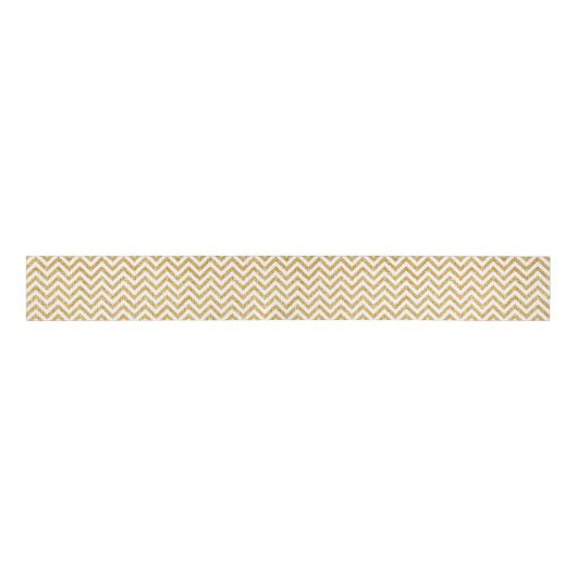 White Gold Glitter Zigzag Stripes Chevron Pattern Grosgrain Lint (Voorkant)