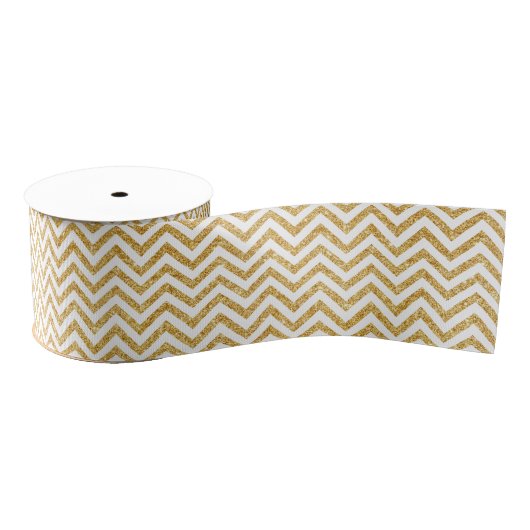 White Gold Glitter Zigzag Stripes Chevron Pattern Grosgrain Lint (Spoel)