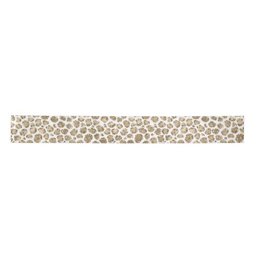 White Gold Glitz Sparkle Leopard Print Satijnen Lint (Voorkant)