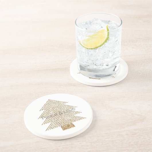 White Gold Glitzy Glitter-kerstboom Zandsteen Onderzetter (Zijkant)