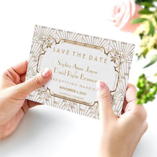 White Gold Great Art Deco bespaart de datum Save The Date