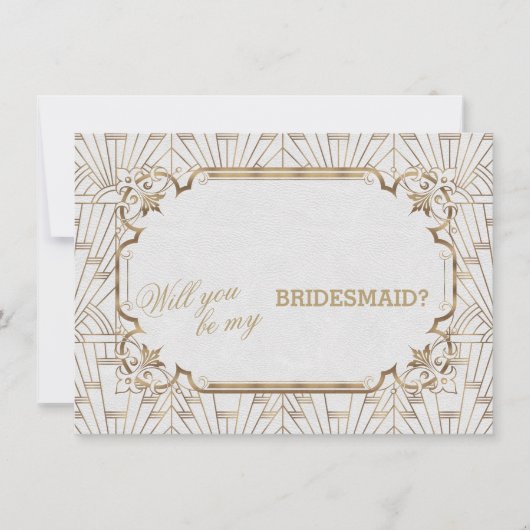 White Gold Great Gatsby Art Dec Wedding Bridesmaid Kaart (Voorkant)