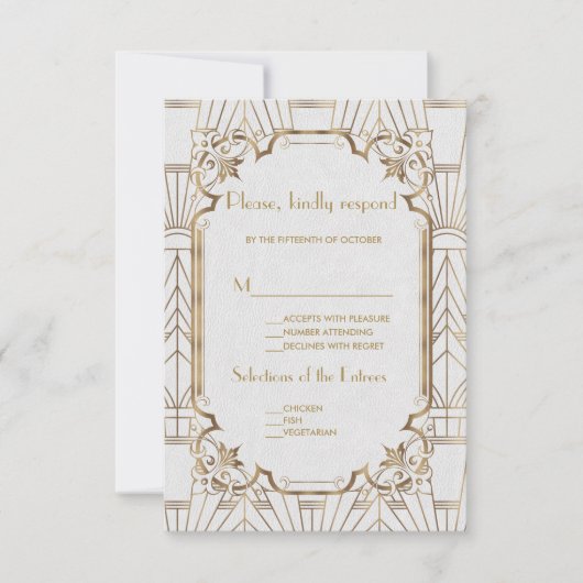 White Gold Great Gatsby Art Deco 1920s RSVP (Voorkant)