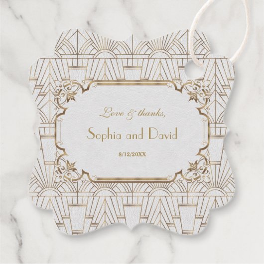 White Gold Great Gatsby Art Deco 1920s Wedding Bedankjes Labels (Achterkant)