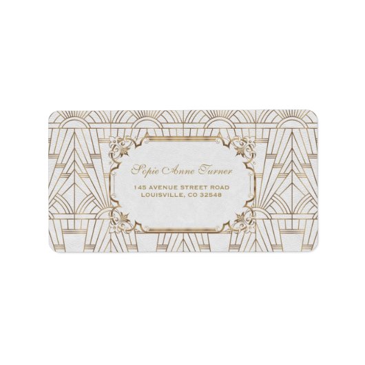 White Gold Great Gatsby Art Deco 1920s Wedding Etiket (Voorkant)