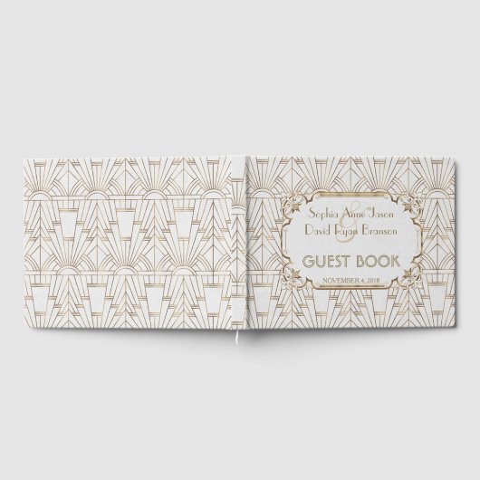 White Gold Great Gatsby Art Deco 1920s Wedding Gastenboek (Volledig)