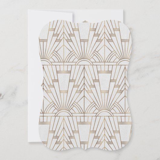 White Gold Great Gatsby Art Deco 1920s Wedding Kaart (Achterkant)