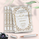 White Gold Great Gatsby Art Deco 1920s Wedding Kaart<br><div class="desc">White Gold Great Gatsby Art Deco 1920s Wedding Unique and elegant design with Roaring 20s Great Gatsby faux Gold ornamental style on a white textured background. Het gebruik past hulpmiddel aan om uw info toe te voegen. Ga voor overeenkomende objecten naar het Collectie White Gold Great Gatsby Art Deco 1920s....</div>