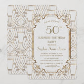 White Gold Great Gatsby Art Deco 50 Birthday Party Kaart (Voorkant / Achterkant)