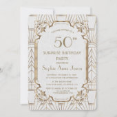 White Gold Great Gatsby Art Deco 50 Birthday Party Kaart (Voorkant)