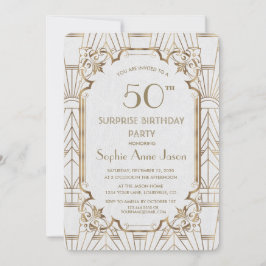 White Gold Great Gatsby Art Deco 50 Birthday Party Kaart