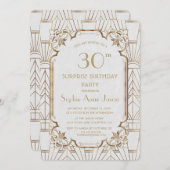 White Gold Great Gatsby Art Deco Birthday Party Kaart (Voorkant / Achterkant)