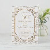 White Gold Great Gatsby Art Deco Birthday Party Kaart (Staand voorkant)
