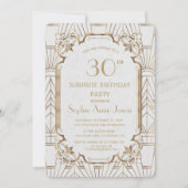 White Gold Great Gatsby Art Deco Birthday Party Kaart (Voorkant)