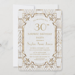 White Gold Great Gatsby Art Deco Birthday Party Kaart
