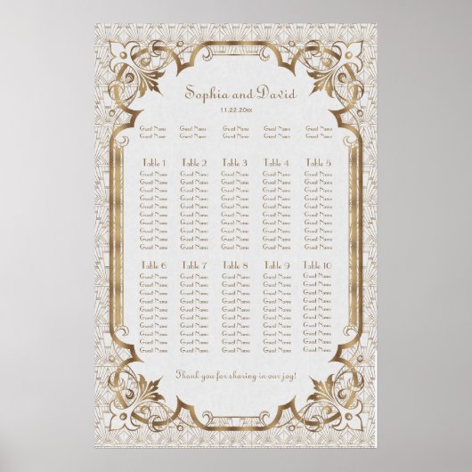 White Gold Great Gatsby Art Deco Seattle Chart Poster (Voorkant)