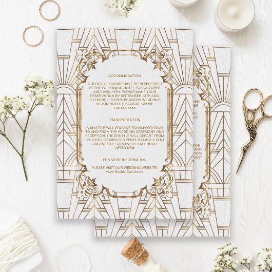 White Gold Great Gatsby Art Deco Wedding - Gegeven Informatiekaartje