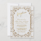 White Gold Great Gatsby Art Deco Wedding Reception Kaart (Voorkant)