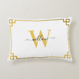 White & Gold Greek Key Monogrammen Accent Kussen