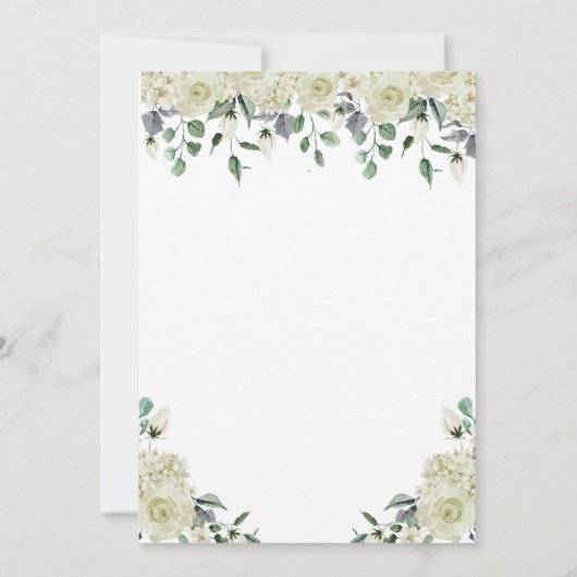 White Gold Green Floral Baptism Invitation Kaart (Achterkant)