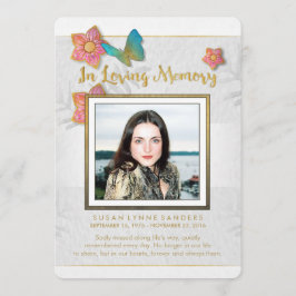 White Gold & Grey Butterfly Memorial Bedankkaart