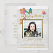 White Gold & Grey Butterfly Memorial Bedankkaart (Voorkant / Achterkant)