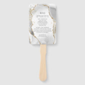 White, Gold & Grey Mist Agate Wedding Program Handwaaier (Voorkant)