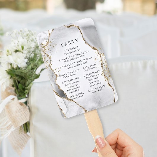 White, Gold & Grey Mist Agate Wedding Program Handwaaier