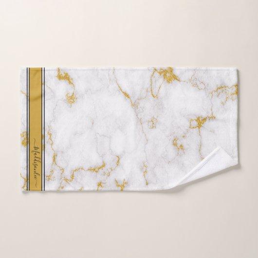 White Gold Grey Monogram Name Marble Custom Bad Handdoek (Handdoek)