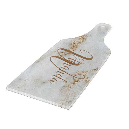 White Gold Grey Monogram Name Marble Snijplank (Hoek)
