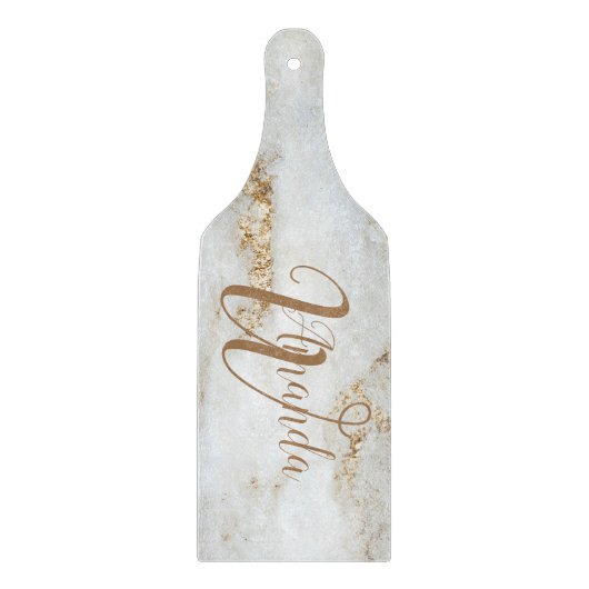 White Gold Grey Monogram Name Marble Snijplank (Voorkant)